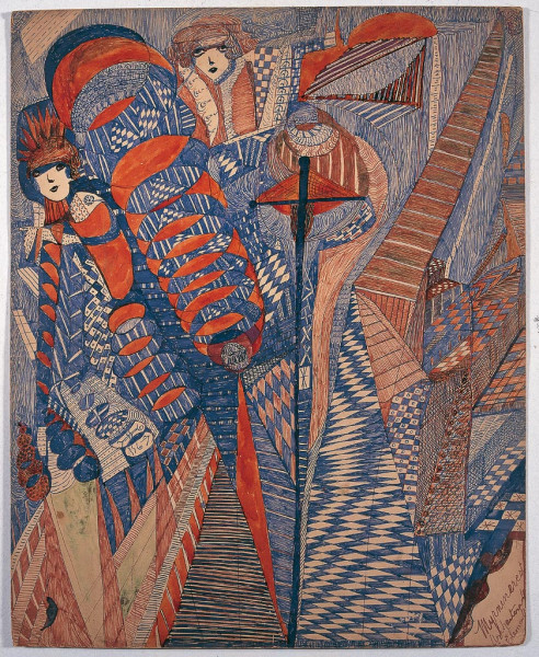 Madge Gill, Untitled, 1939, ink on card, 63.5 x 52 cm, copyright: Musgrave Kinley Outsider Art Collection, Whitworth Art Gallery | Image via <a href="https://www.messynessychic.com/2020/01/28/meet-mrs-madge-gill-the-outsider-artist-who-painted-through-the-spirit-world/" target="_blank" rel="noopener">Messy Nessy Chic</a> (fair use)