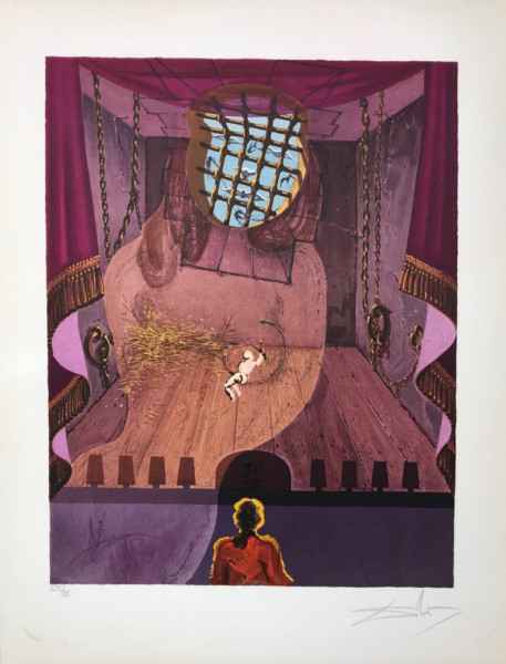 Salvador Dali, <i>Damis and Durval (from Marquis de Sade suite)</i>, 1969, lithograph | Image via <a href="https://www.daliparis.com/en/gallery-item/marianne-chevalier-marquis-de-sade/" target="_blank" rel="noopener">Dali Paris</a> (fair use)