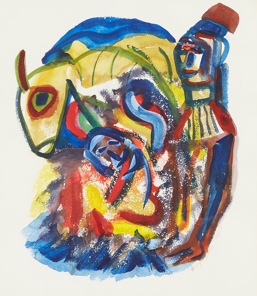 Henry Miller, Untitled watercolour painting, 13 in x 11 1/4 in, pencil signed and dated 58/63 | Image via Bisdquare (fair use)